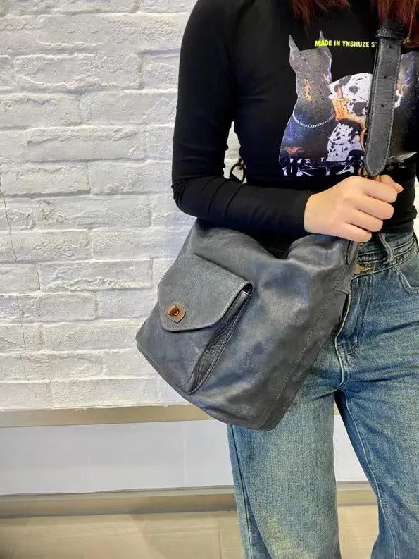 Vintage Full Grain Leather Hobo Shoulder Bag ?? Handcrafted Cowhide Leather Bucket Bag