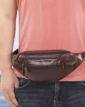 Vintage Leather Brown Men's Fanny Pack Chest Bag Waist Bag For Men Brown