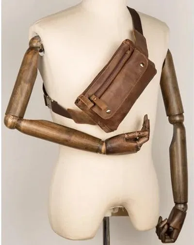 Vintage Leather Fanny Pack Mens Waist Bag Hip Pack Belt Bag Bumbag for Men Vintage Brown