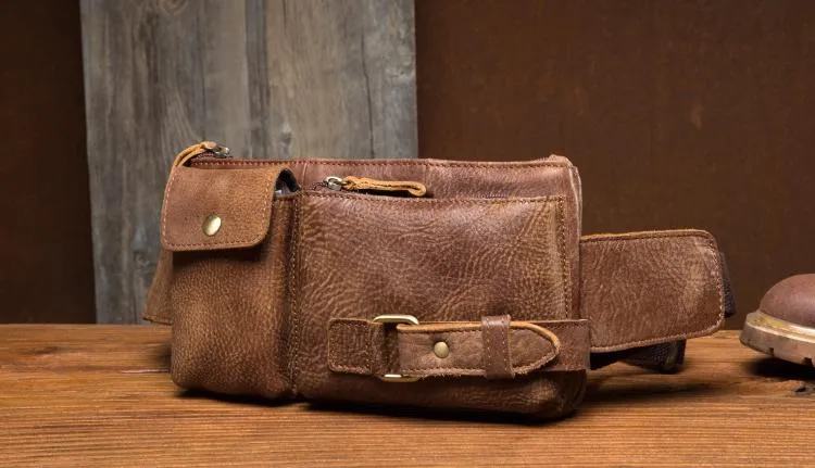 Vintage Leather Fanny Pack Mens Waist Bag Hip Pack Belt Bag Bumbag for Men