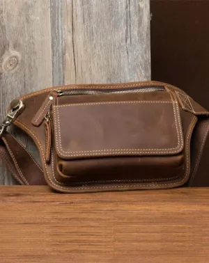 Vintage Leather Fanny Pack Mens Waist Bag Hip Pack Belt Bag Bumbag for Men Coffee