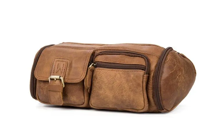 Vintage Leather Fanny Pack Mens Waist Bag Hip Pack Belt Bag Bumbag for Men