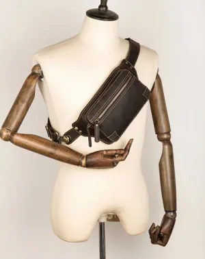 Vintage Leather Fanny Pack Mens Waist Bag Hip Pack Belt Bag Bumbag for Men Vintage Coffee