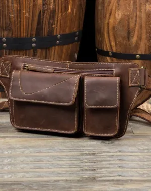 Vintage Leather Fanny Pack Mens Waist Bag Hip Pack Belt Bag Bumbag for Men Vintage Coffee