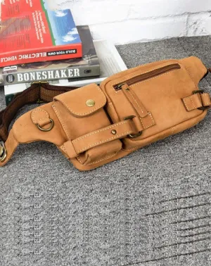 Vintage Leather Fanny Pack Mens Waist Bag Hip Pack Belt Bag Bumbag for Men Camel