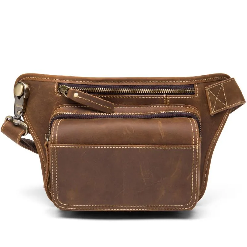 Vintage Leather Fanny Pack Mens Waist Bag Hip Pack Belt Bag Bumbag for Men