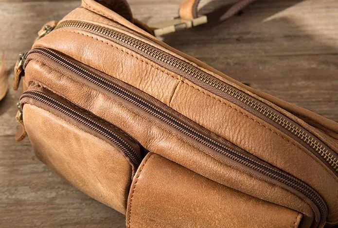 Vintage Leather Fanny Packs Mens Waist Bag Hip Pack Belt Bag for Men