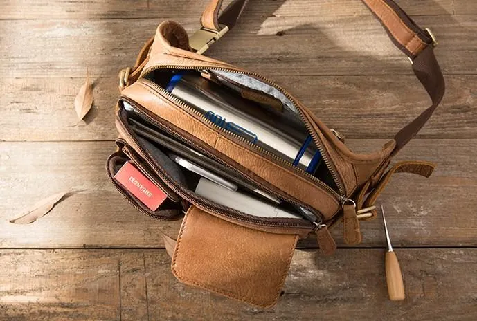 Vintage Leather Fanny Packs Mens Waist Bag Hip Pack Belt Bag for Men