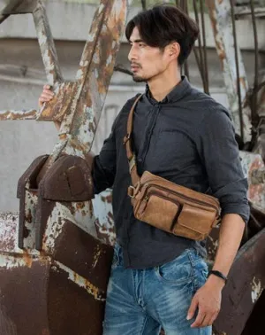 Vintage Leather Fanny Packs Mens Waist Bag Hip Pack Belt Bag for Men Brown