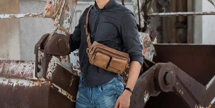 Vintage Leather Fanny Packs Mens Waist Bag Hip Pack Belt Bag for Men
