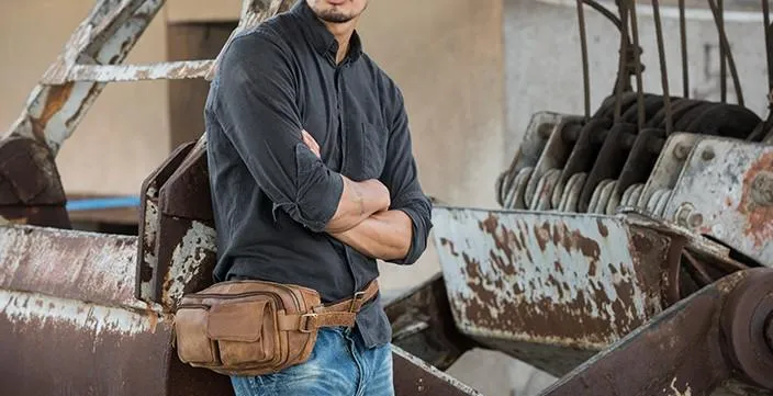 Vintage Leather Fanny Packs Mens Waist Bag Hip Pack Belt Bag for Men