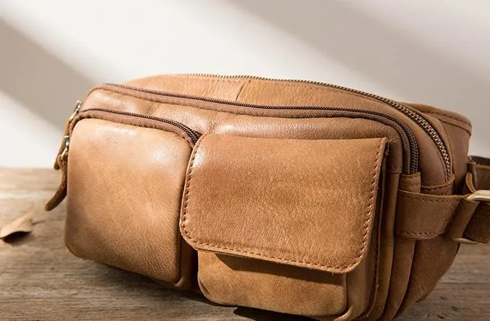 Vintage Leather Fanny Packs Mens Waist Bag Hip Pack Belt Bag for Men