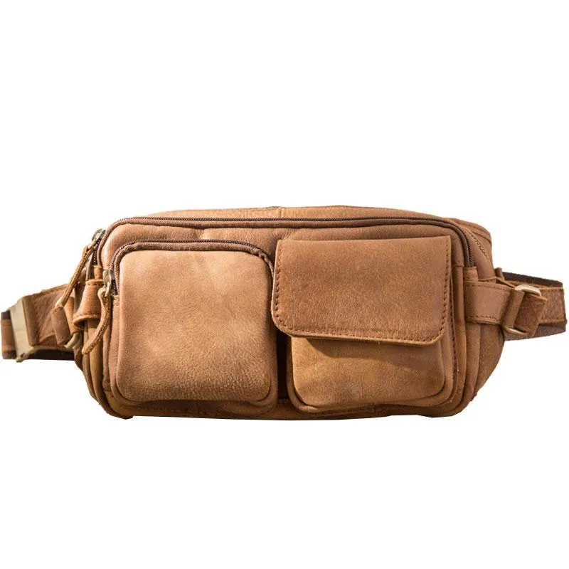 Vintage Leather Fanny Packs Mens Waist Bag Hip Pack Belt Bag for Men