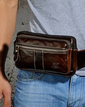 Vintage Leather Mens Fanny Pack Waist Bag Hip Pack Belt Bag Bumbag for Men Vintage Coffee