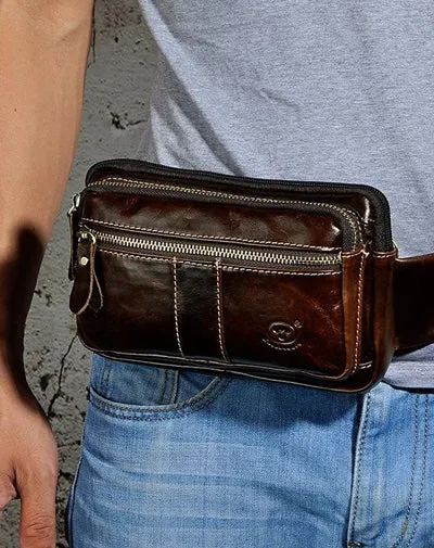 Vintage Leather Mens Fanny Pack Waist Bag Hip Pack Belt Bag Bumbag for Men Vintage Coffee