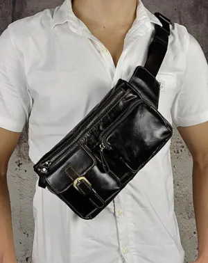 Vintage Leather Mens Fanny Pack Waist Bag Hip Pack Belt Bag Bumbag for Men Black Coffee