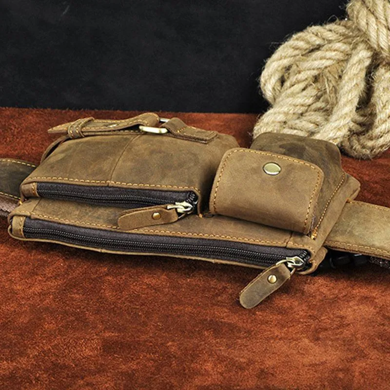 Vintage Leather Mens Fanny Pack Waist Pack Hip Pack Belt Bag for Men