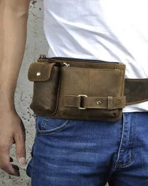 Vintage Leather Mens Fanny Pack Waist Pack Hip Pack Belt Bag for Men Black Coffee