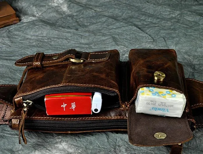 Vintage Leather Mens Fanny Pack Waist Pack Hip Pack Belt Bag for Men
