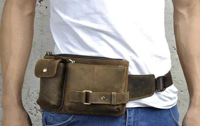 Vintage Leather Mens Fanny Pack Waist Pack Hip Pack Belt Bag for Men