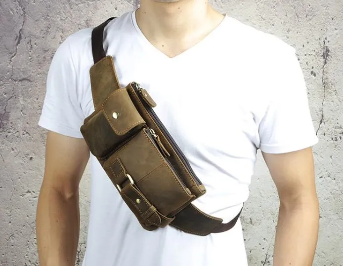 Vintage Leather Mens Fanny Pack Waist Pack Hip Pack Belt Bag for Men