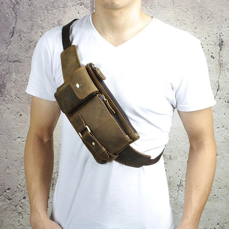 Vintage Leather Mens Fanny Pack Waist Pack Hip Pack Belt Bag for Men