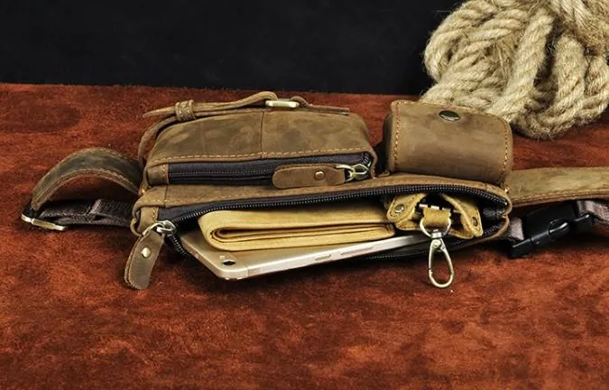 Vintage Leather Mens Fanny Pack Waist Pack Hip Pack Belt Bag for Men