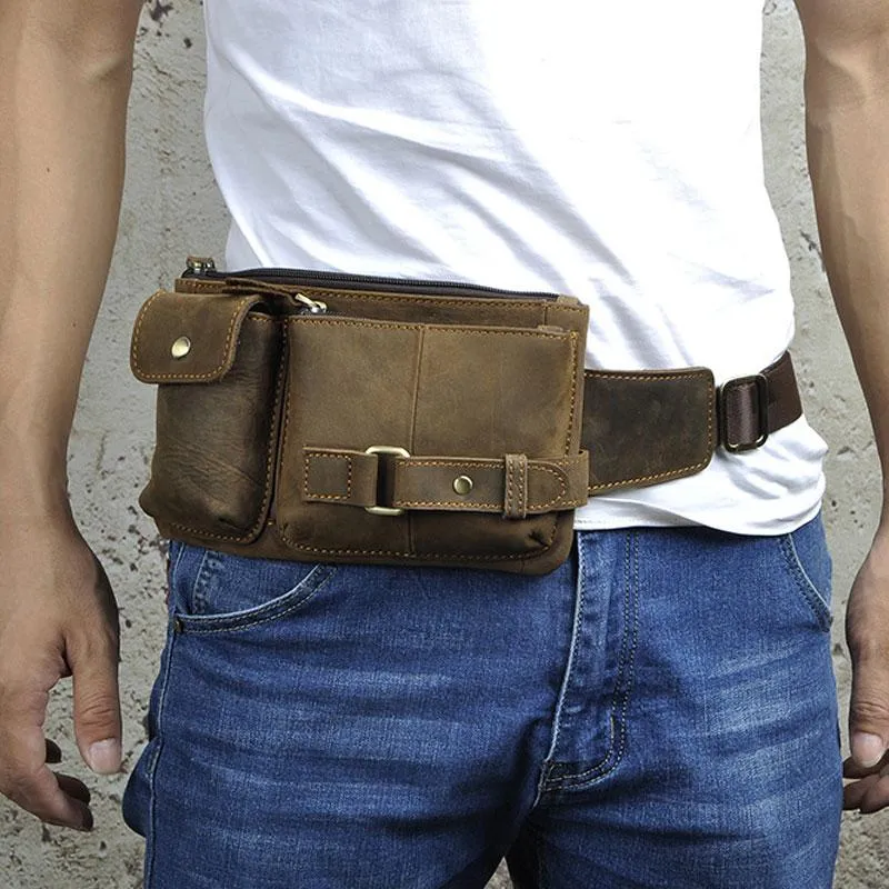 Vintage Leather Mens Fanny Pack Waist Pack Hip Pack Belt Bag for Men