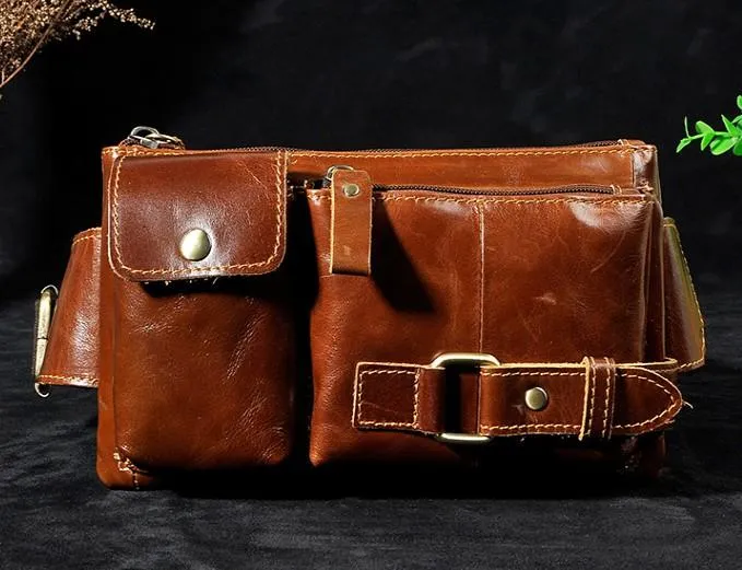 Vintage Leather Mens Fanny Pack Waist Pack Hip Pack Belt Bag for Men