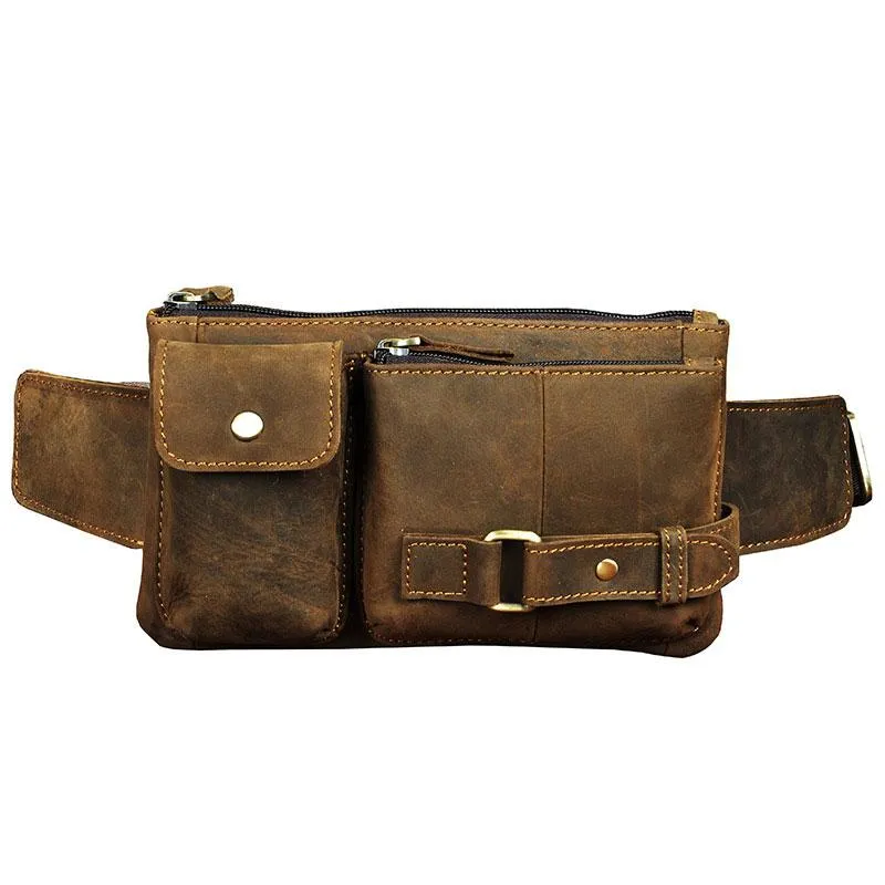 Vintage Leather Mens Fanny Pack Waist Pack Hip Pack Belt Bag for Men