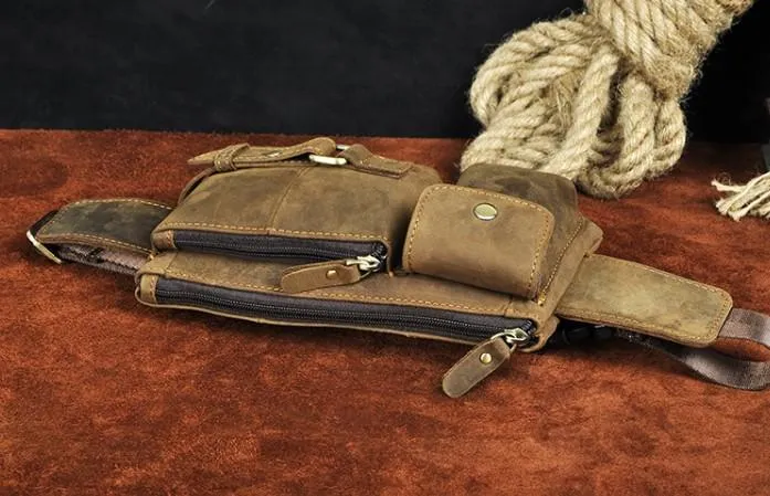 Vintage Leather Mens Fanny Pack Waist Pack Hip Pack Belt Bag for Men