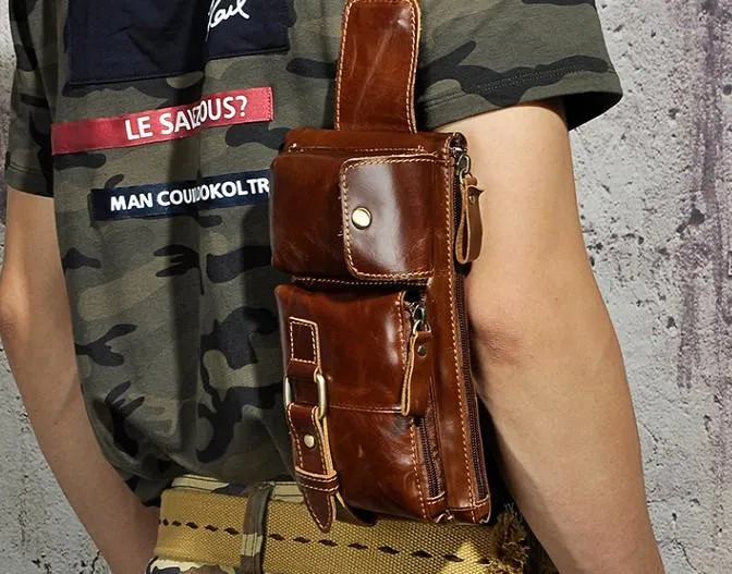 Vintage Leather Mens Fanny Pack Waist Pack Hip Pack Belt Bag for Men