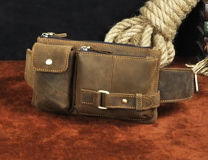 Vintage Leather Mens Fanny Pack Waist Pack Hip Pack Belt Bag for Men