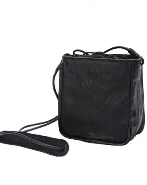 Vintage Leather Small Black Bucket Shoulder Bag Black Barrel Crossbody Purse For Women cheap online