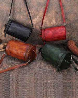 Vintage Leather Womens Barrel Shoulder Bag Bucket Crossbody Purse for Women cheap online