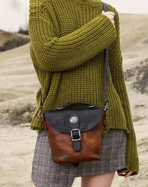 Vintage Leather Womens Bucket Brown Shoulder Bag Handmade Barrel Crossbody Purse for Ladies cheap online