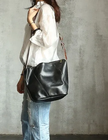 Vintage LEATHER WOMENs Bucket SHOULDER BAG Barrel Crossbody Purse FOR WOMEN