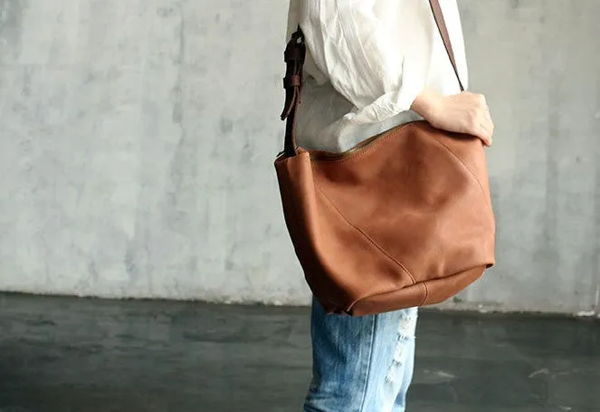 Vintage LEATHER WOMENs Bucket SHOULDER BAG Barrel Crossbody Purse FOR WOMEN