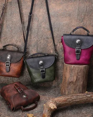Vintage Leather Womens Bucket Shoulder Bag Handmade Barrel Crossbody Purse for Ladies cheap online