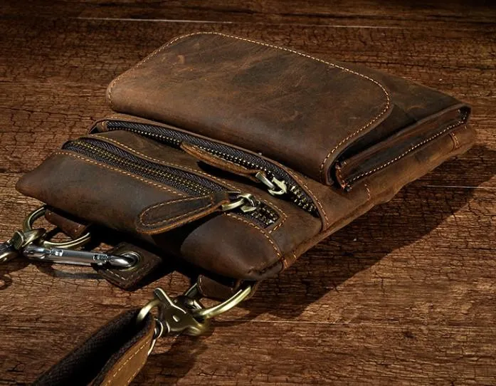 Vintage Mens Leather Belt Pouch Holster Side Bag Belt Case Waist Pouch for Men