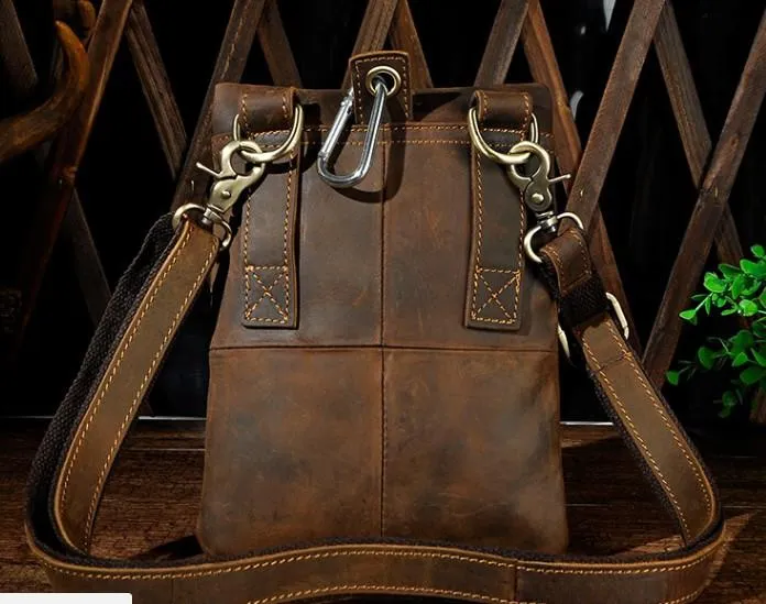 Vintage Mens Leather Belt Pouch Holster Side Bag Belt Case Waist Pouch for Men