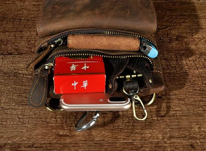 Vintage Mens Leather Belt Pouch Holster Side Bag Belt Case Waist Pouch for Men