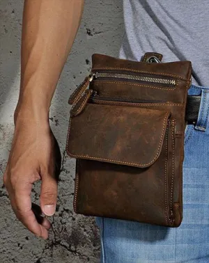 Vintage Mens Leather Belt Pouch Holster Side Bag Belt Case Waist Pouch for Men Vintage Brown