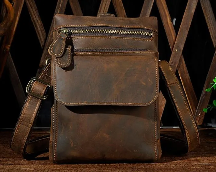 Vintage Mens Leather Belt Pouch Holster Side Bag Belt Case Waist Pouch for Men