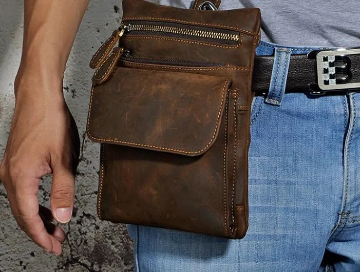 Vintage Mens Leather Belt Pouch Holster Side Bag Belt Case Waist Pouch for Men