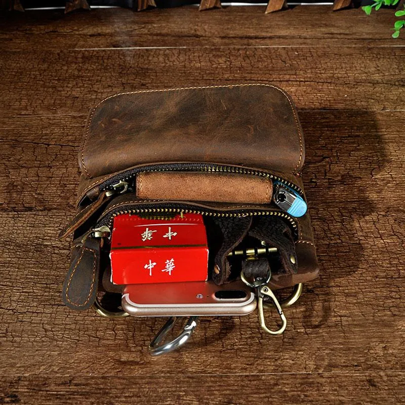 Vintage Mens Leather Belt Pouch Holster Side Bag Belt Case Waist Pouch for Men