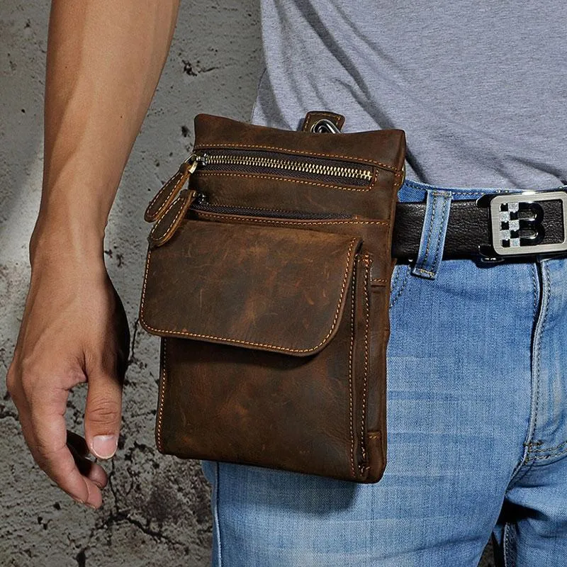 Vintage Mens Leather Belt Pouch Holster Side Bag Belt Case Waist Pouch for Men