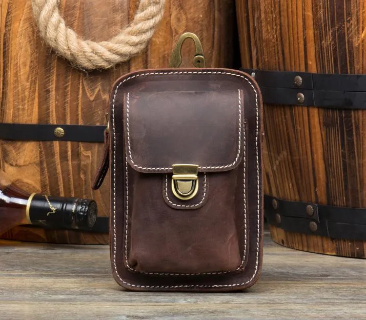 Vintage Mens Leather Belt Pouch Small Belt Cases Small Hip Pouch Waist Bag for Men