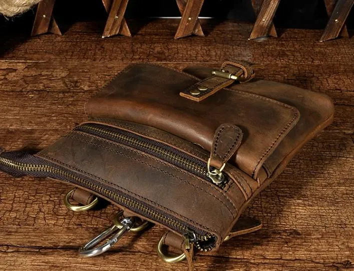 Vintage Mens Leather Side Bag Belt Pouch Holster Belt Case Waist Pouch for Men
