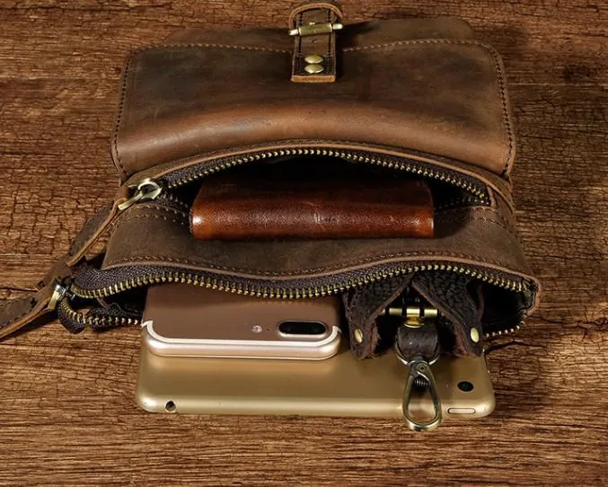 Vintage Mens Leather Side Bag Belt Pouch Holster Belt Case Waist Pouch for Men